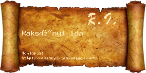 Raksányi Ida névjegykártya